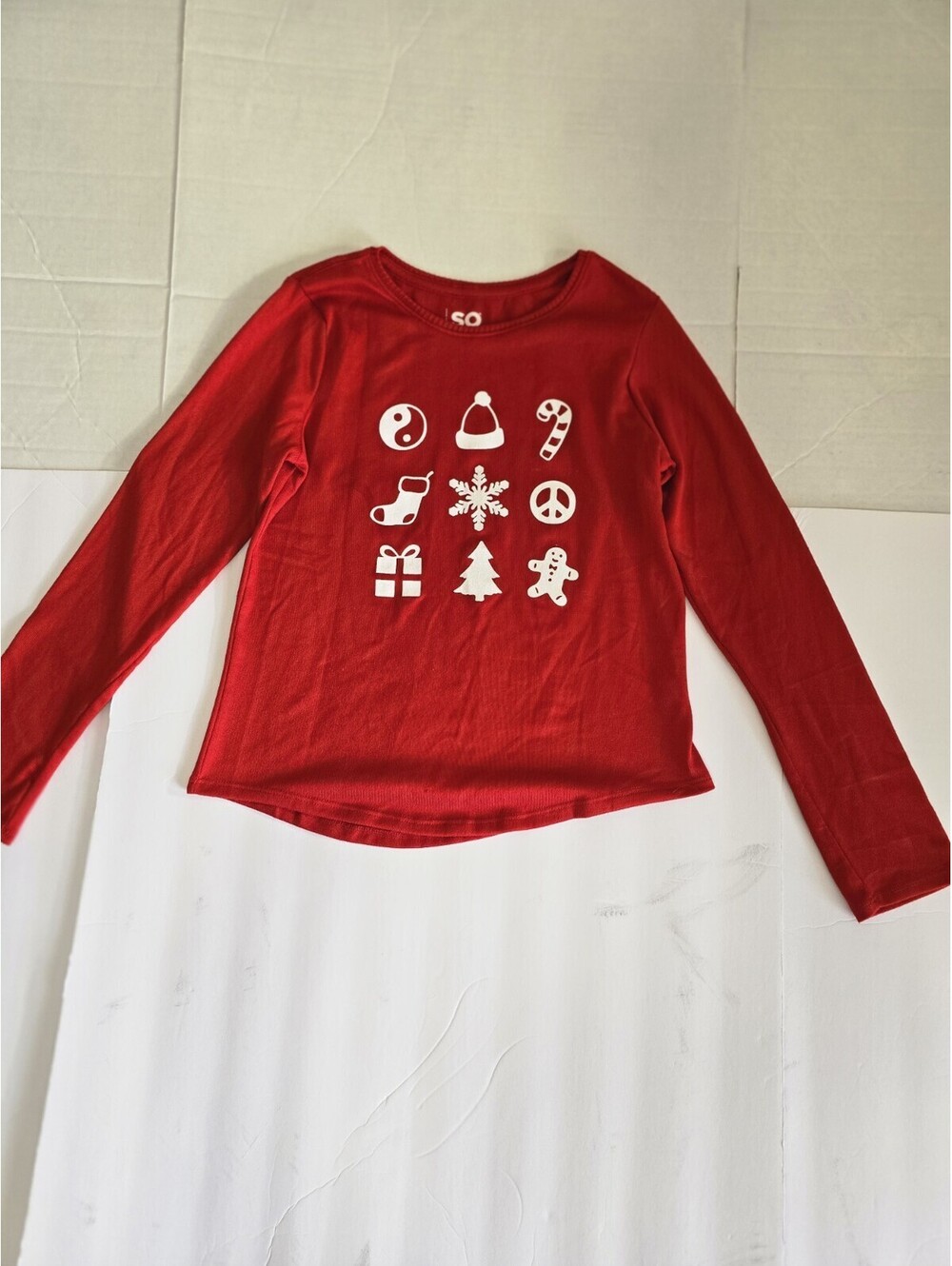 SO Girls Size 10/12 Holiday Christmas Red Long Sleeve Shirt Christmas Party